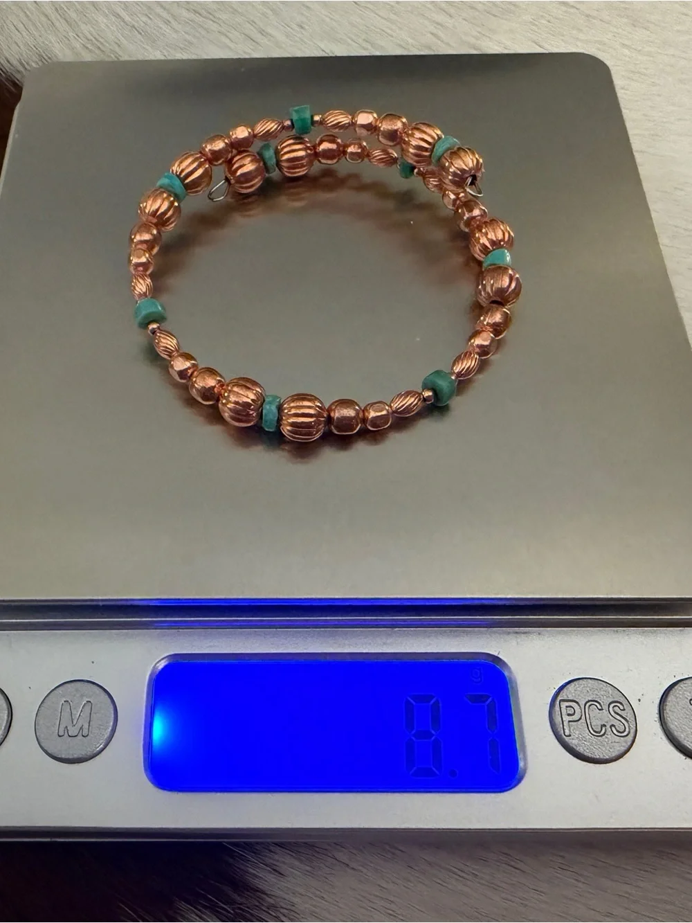 ❤️ Native American Artisan Heishi Turquoise Beads & Copper Pearls Adj Bracelet